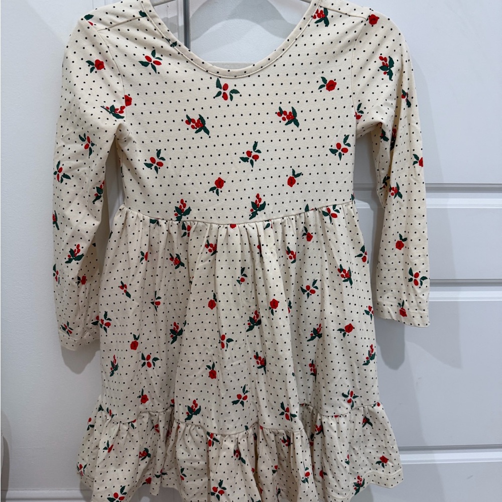 Hanna Andersson Cream Dress with Red Floral Pattern